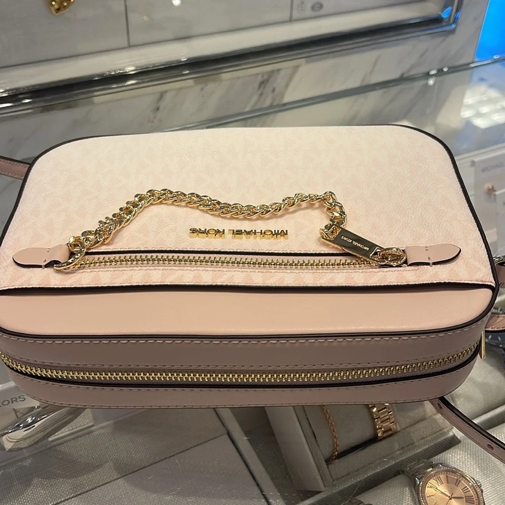 MICHAEL KORS Jet Set Lg Ombré Signature Logo EW Crossbody Bag Powder Blush  NWT